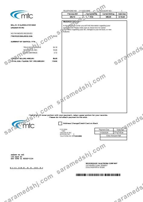 USA Illinois MTC business utility bill template in Word and PDF formats